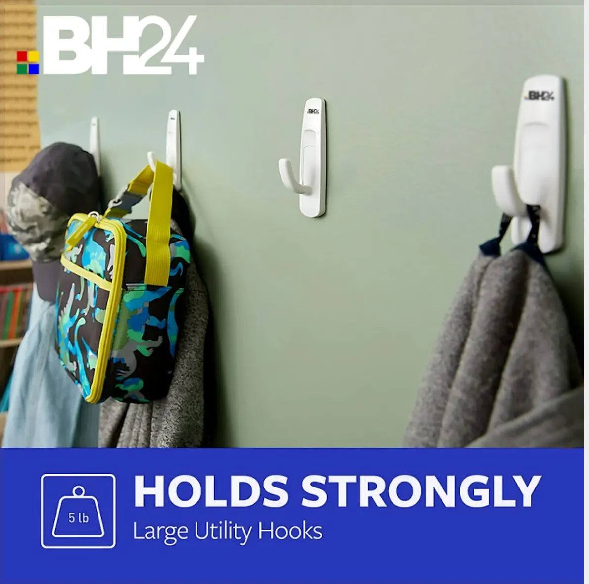 Heavy-Duty Utility Hooks – 8 Pack | Strong Wall Hooks for Organizing & Hanging | No-Drill, Damage-Free Adhesive Hooks for Home, Office & Garage | Holds Up to 20 lbs
