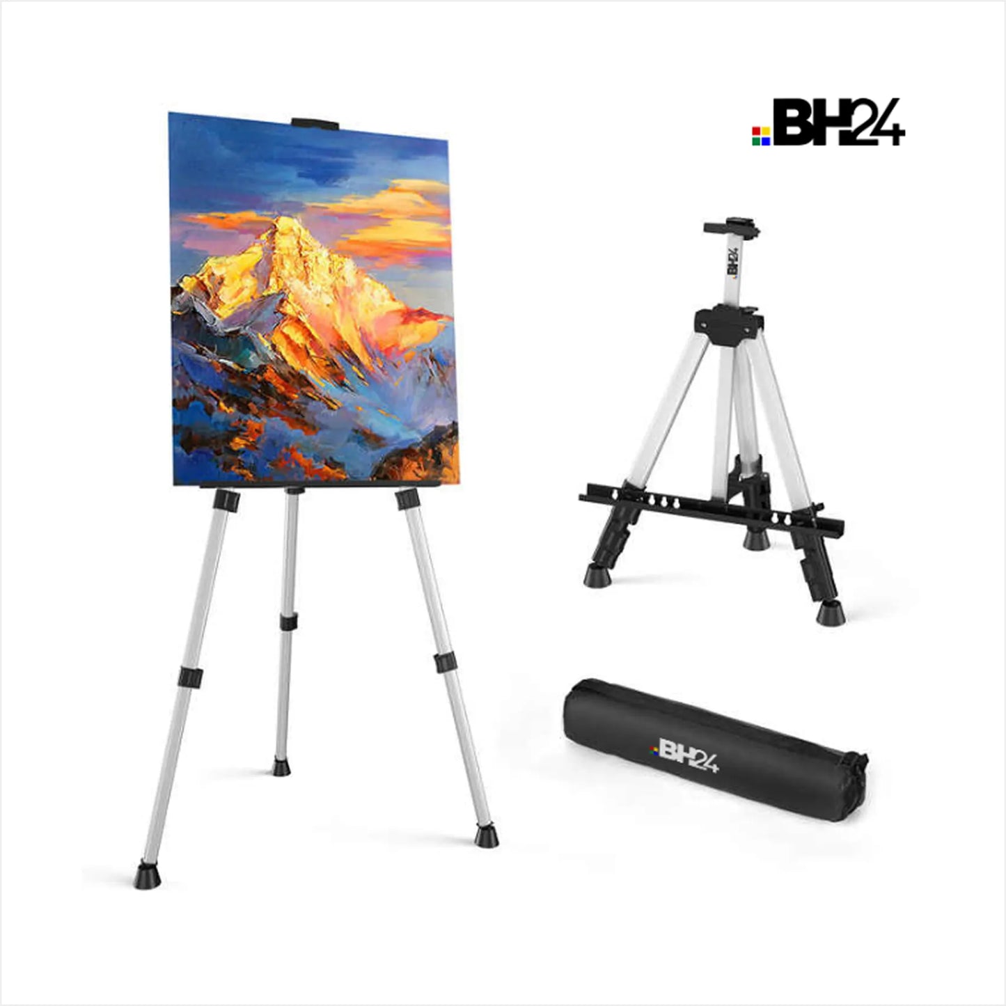 BH24 Professional Easel for Painting – Sturdy & Lightweight Tripod Stand for Canvases, Art Displays, Drawing, Sketching & Presentations, 17” to 60” Adjustable with Carry Bag