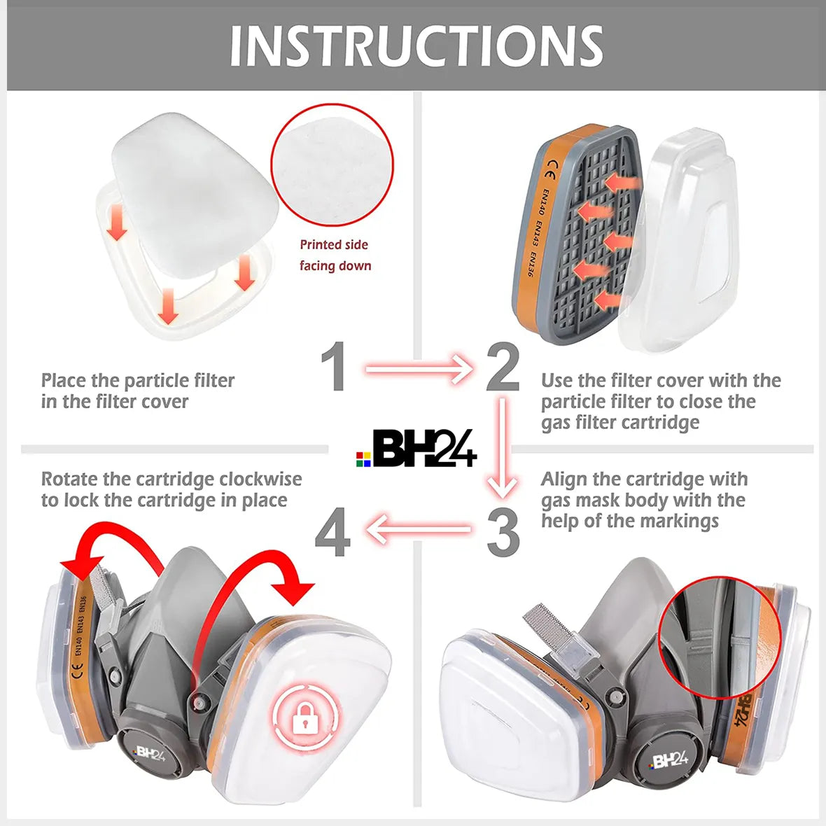 BH24 G-500 Reusable Respirator Mask with A1P2 Filters | Anti-Gas, Anti-Dust | Ideal for Painting, Woodworking, Construction, Sanding, Spraying & More
