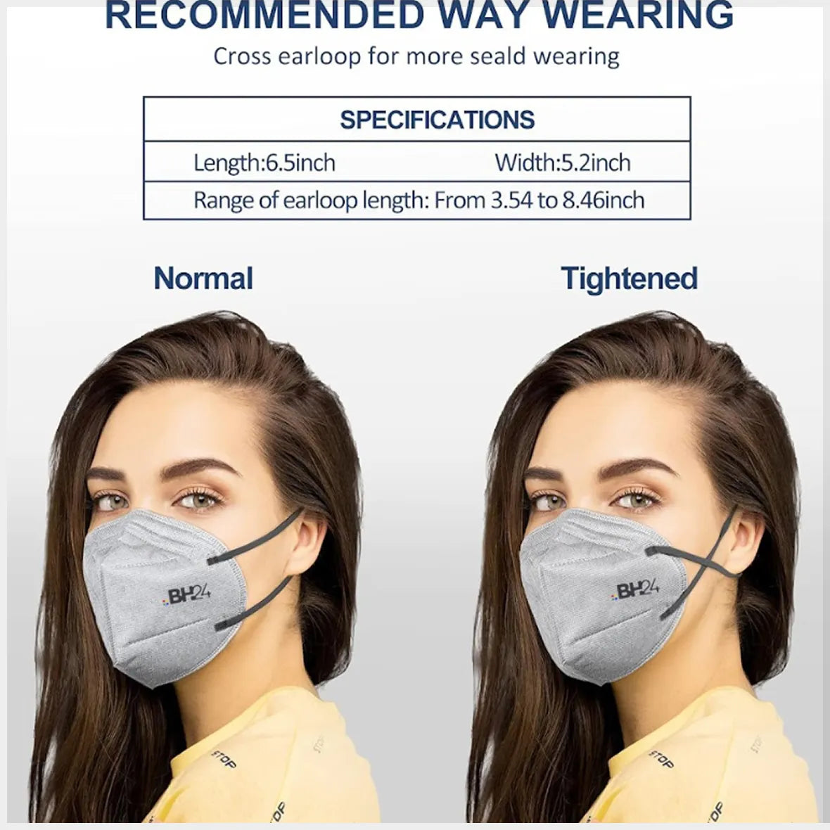 BH24 KN95 Face Masks – 5-Layer High Filtration Protection | Individually Wrapped for Hygiene | Breathable & Comfortable Fit for Daily Wear, Travel & Work