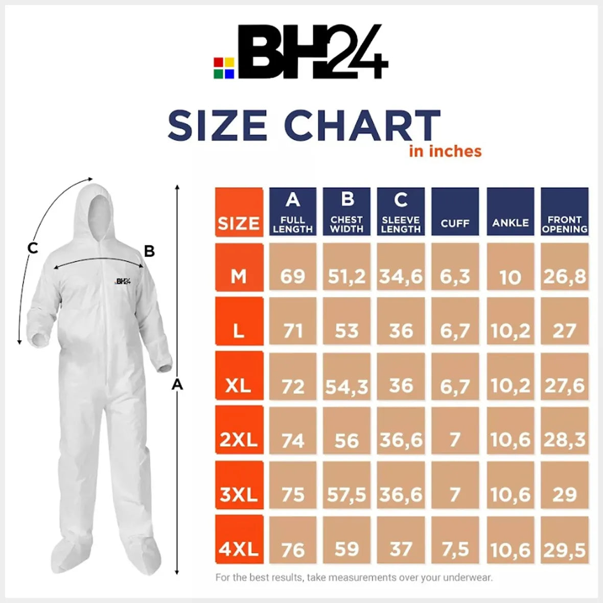 BH24 Disposable Coverall Suit – Heavy-Duty Full-Body Protection | Breathable & Water-Resistant | Ideal for Painting, Industrial Work & General Safety