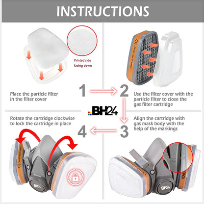 BH24 G-500 Reusable Respirator Mask with A1P2 Filters | Anti-Gas, Anti-Dust | Ideal for Painting, Woodworking, Construction, Sanding, Spraying & More