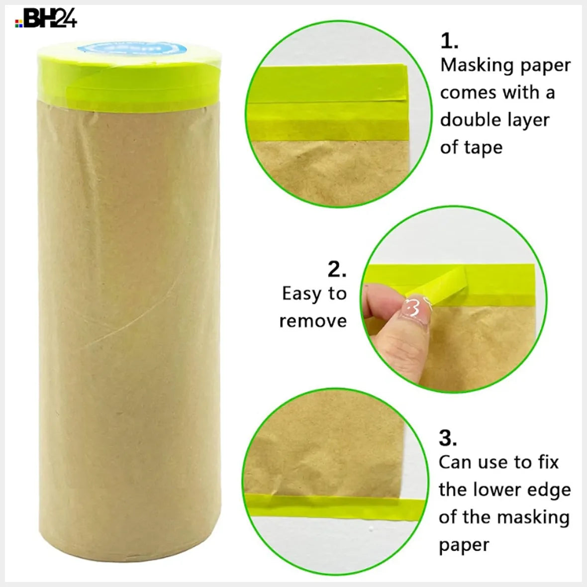 Paint Masking Paper – 3 Pack Tape and Drape Painters Paper | Kraft Paper with Adhesive Edge | 45CM x 10M Per Roll | Paint Protection for Walls, Furniture, Automotive & DIY Projects