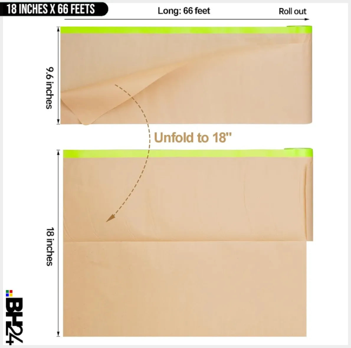 Paint Masking Paper – 3 Pack Tape and Drape Painters Paper | Kraft Paper with Adhesive Edge | 45CM x 10M Per Roll | Paint Protection for Walls, Furniture, Automotive & DIY Projects