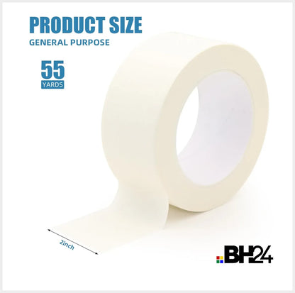 BH24 General Purpose Masking Tape – 5cm x 50m | Multi-Surface Adhesive Tape for Painting, Labeling, Bundling & DIY Projects | Strong, Easy-to-Tear, Residue-Free Removal