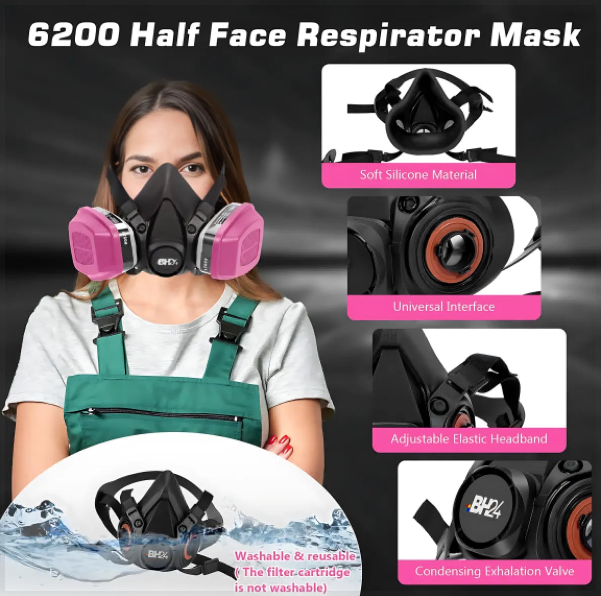 BH42 60921 Reusable Half Face Respirator Mask with Dual Filters | Prof ...